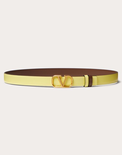 Valentino Garavani - Reversible Vlogo Signature Belt In Glossy Calfskin 20 Mm - Pale Yellow/teak Brown - Woman - Belts