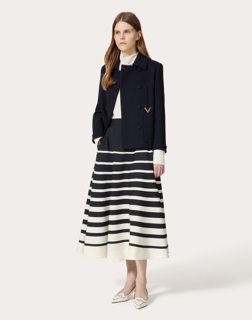 Valentino - Gonna Midi In Crepe Couture Valentino Roomview - Avorio/navy - Donna - Gonne