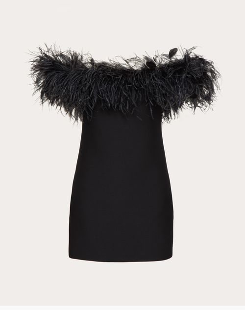 Valentino - Crepe Couture Dress With Feather Embroidery - Black - Woman - Short