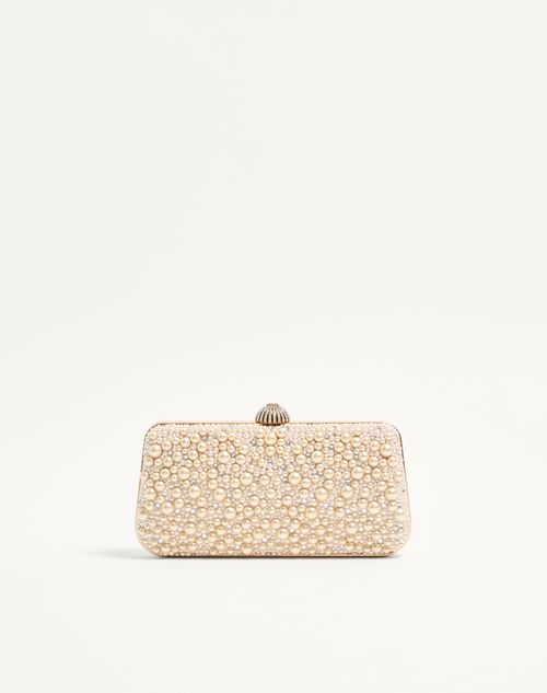 Valentino Garavani - Valentino Garavani Carry Secrets Minaudiere With Pearls And Rhinestones - Crystal/cream - Woman - Clutches