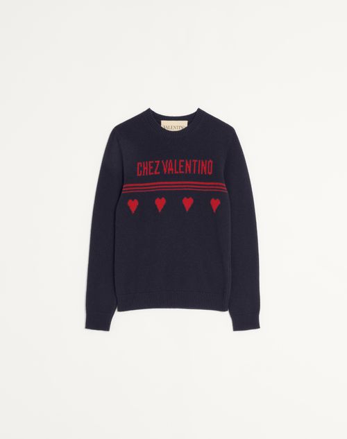 Valentino - Wool Jumper With Chez Valentino Jacquard Motif - Blue/red - Man - Knitwear