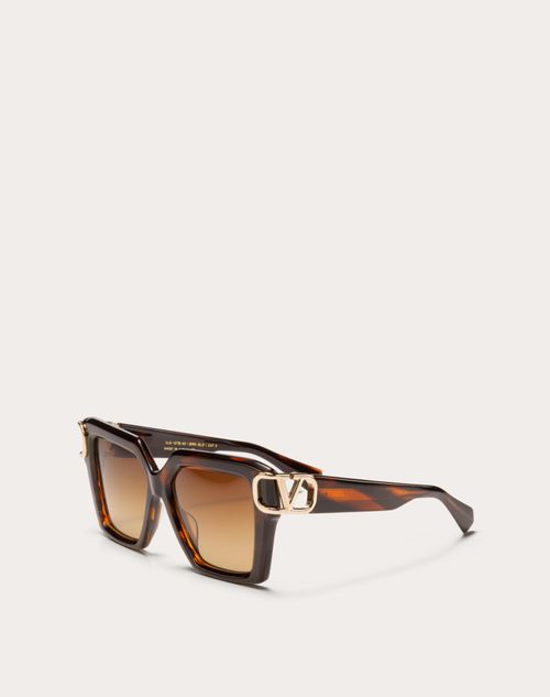 Valentino - I - Lunettes Carrées En Acétate Avec Ornement Vlogo - Marron/marron Dégradé - Femme - Lunettes De Soleil