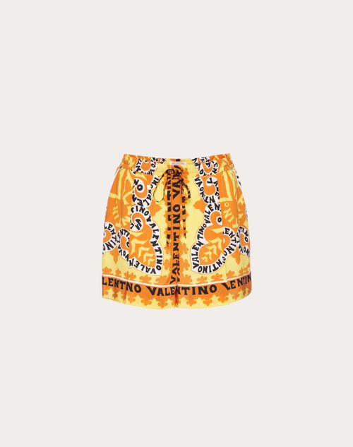 Valentino - Crepe De Chine Shorts With Mini Bandana Print - Orange/yellow/ivory - Woman - Pants And Shorts