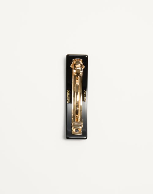 Valentino Garavani - Vロゴ シグネチャー メタル X レジン X スワロフスキー®クリスタル ヘアクリップ - ブラック/ゴールド/クリスタル - ウィメンズ - ヘアーアクセサリー