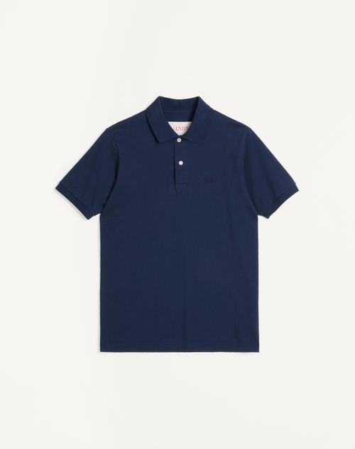 Valentino - Cotton Piqué Polo Shirt With Vlogo Embroidery - Indigo - Man - T-shirts And Sweatshirts