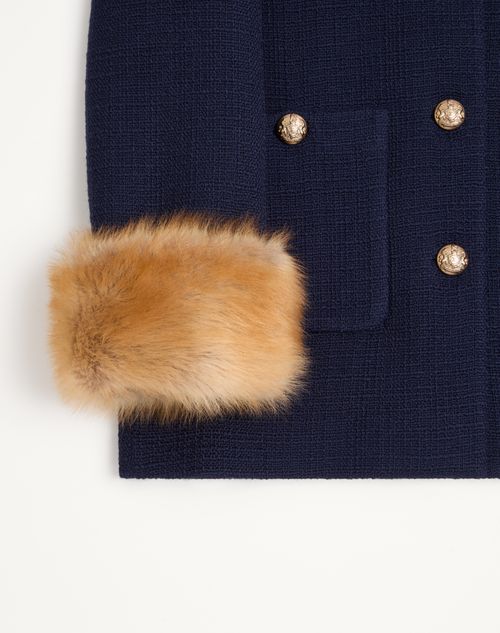 Valentino - Caban In Plain Wool Tweed - Navy - Woman - Jackets And Blazers
