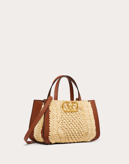 Vlogo Signature Raffia Small Handbag for Woman in Natural/saddle Brown ...