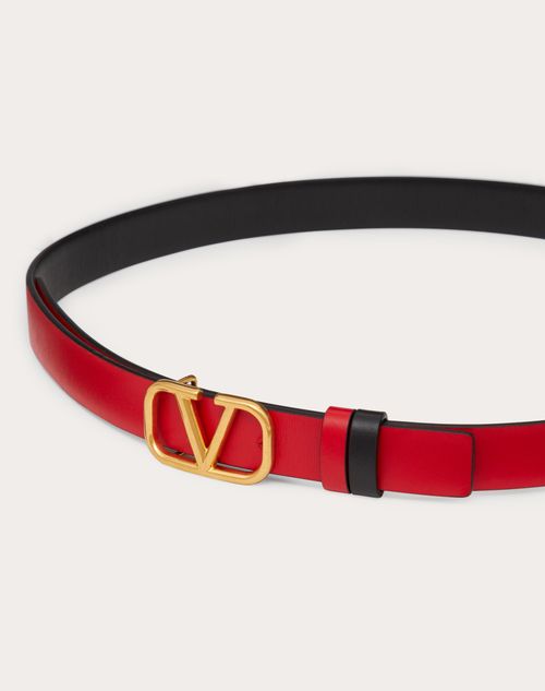 V Logo Signature 20 Reversible Leather Belt in White - Valentino