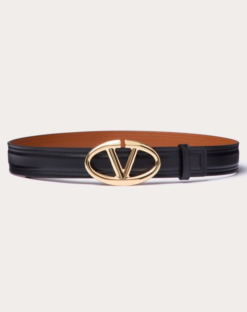 Valentino Garavani - The Bold Edition Vlogo Shiny Calfskin Belt 30 Mm - Black/brown - Woman - Belts - Accessories