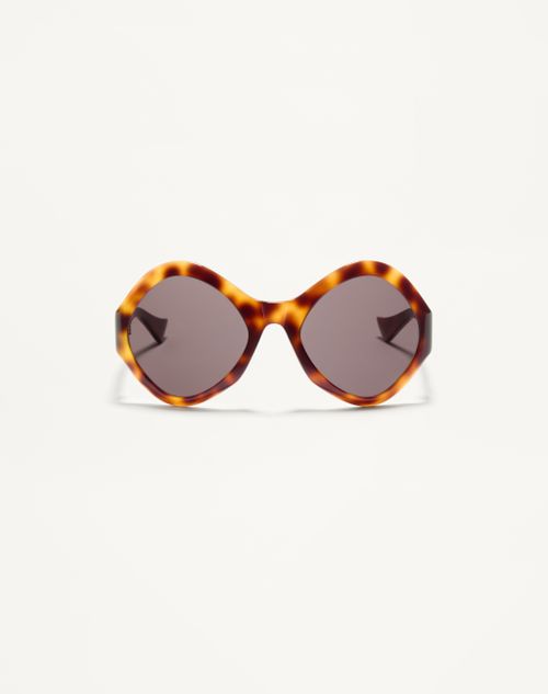 Valentino - Round Acetate Eyewear - Havana/grey - Unisex - Eyewear