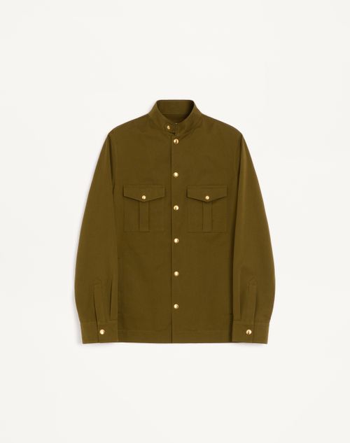 Valentino - Valentino Hemdjacke Aus Canneté-baumwolle Mit Vlogo-stickerei - Militärgrün - Mann - Jacken Und Winterjacken