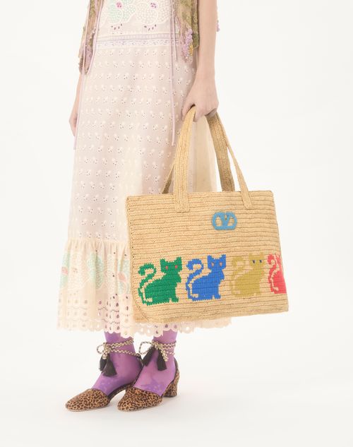 Valentino Garavani - Grand Cabas Valentino Garavani Raffiachat En Raphia - Naturel - Femme - Cabas