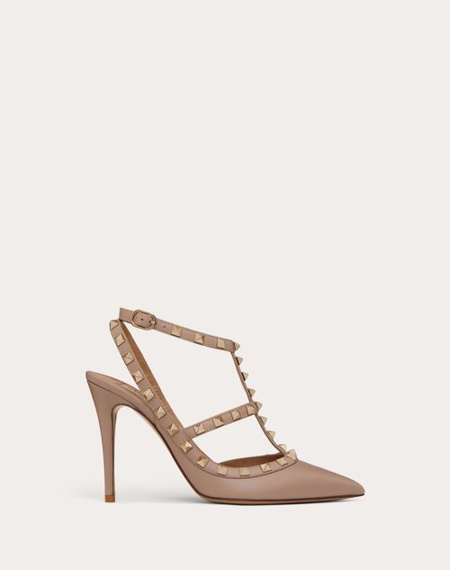 Valentino Garavani - Rockstud Ankle Strap Pump 100 Mm - Poudre - Woman - Rockstud Pumps - Shoes