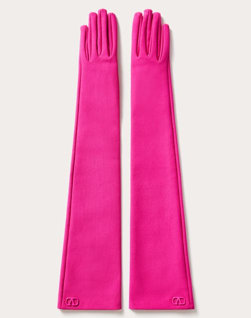 Valentino Garavani - Gants Vlogo Signature En Jersey - Pink Pp - Femme - Gants Et Chapeaux