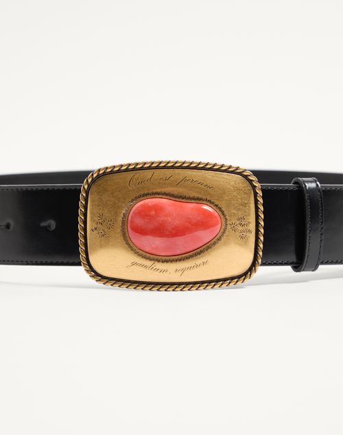 Valentino Garavani - Valentino Garavani Gaudium Belt In Shiny Calfskin 40 Mm - Black - Man - Belts