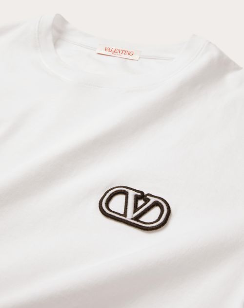 Cotton T-shirt With Vlogo Signature Patch for Man in White