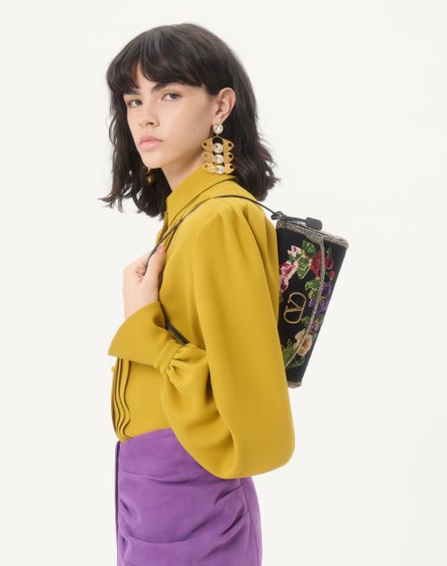Valentino Garavani - Borsa A Spalla Piccola Valentino Garavani Devain Ricamata - Nero/multicolor - Donna - Borse A Spalla