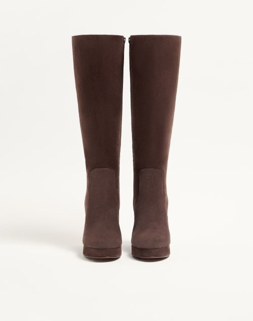 Valentino Garavani - Fawcette Platform Boot In Crust Leather 90mm - Ebony - Woman - Boots And Ankle Boots