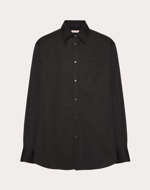 Valentino - Long Sleeve Cotton Shirt With Valentino Embroidery - Black - Man - Shirts