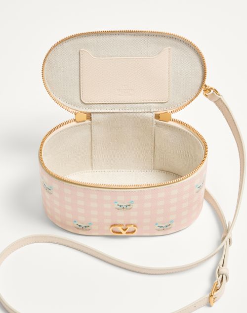 Valentino Garavani - Vlogo Signature Mini Vanity Bag In Le Chat De La Maison Grainy Calfskin - Pink/ivory - Woman - Wallets And Small Leather Goods