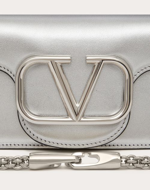 Valentino Garavani - Small Locò Metallic Calfskin Shoulder Bag - Silver - Woman - Shoulder Bags