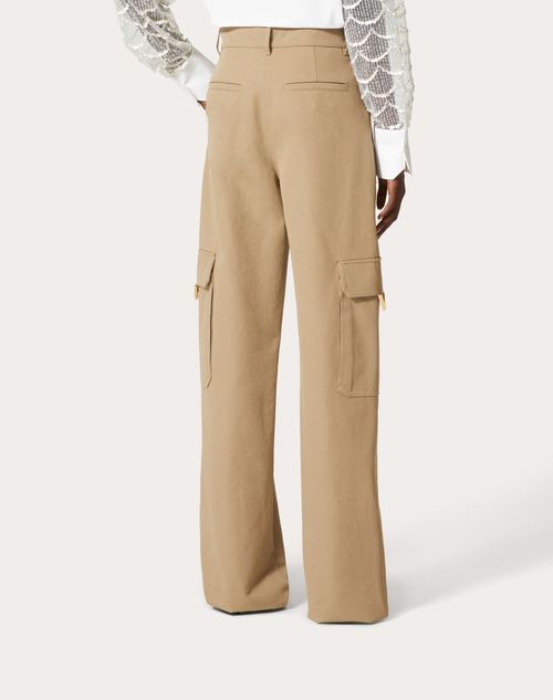 Stretch Cotton Canvas Cargo Pants for Woman in Beige