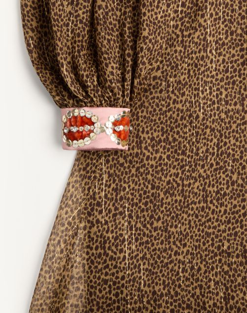 Valentino - Creponne Lamé Dress With Embroidered Fauve Eclat Print - Animal Print - Woman - Dresses