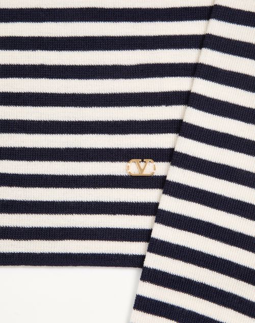 Valentino - Valentino High-neck Wool Sweater With Vlogo Patch - Ivory/navy - Man - Knitwear