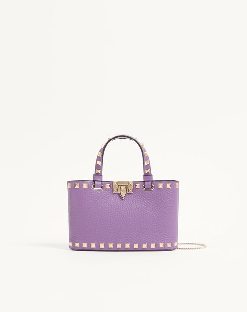 Valentino Garavani - Mini Borsa Shopping Rockstud In Vitello Granato - Lilla - Donna - Borse Shopping