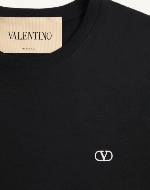 Valentino - Valentino Cotton T-shirt With Vlogo Embroidery - Black - Man - T-shirts And Sweatshirts