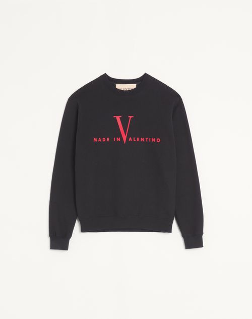 Valentino - Valentino Cotton Crewneck Sweatshirt With Made In Valentino Print - Black/red - Man - Tshirts And Sweatshirts