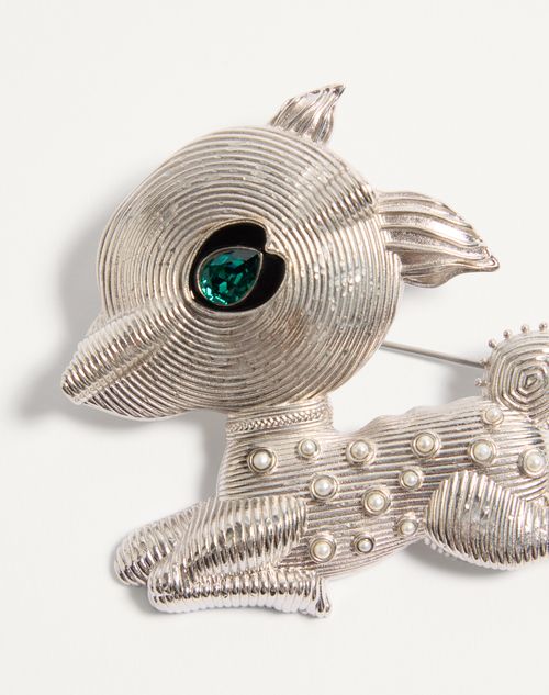 Valentino Garavani - Fil Perdu Metal Brooch With Pearls And Swarovski® Crystals - Palladium - Man - Jewellery