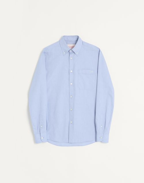 Valentino - Cotton Oxford Shirt With Vlogo Embroidery - Azure - Man - Shirts