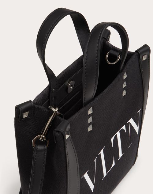 Vltn Ecolab Mini Canvas Shopper for Man in Black Valentino US