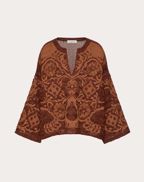 Valentino - Embroidered Cotton Wool Sweater - Brown - Woman - Knitwear