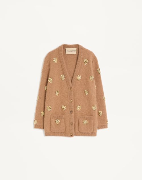 Valentino - Embroidered Cardigan - Camel/gold - Woman - Knitwear