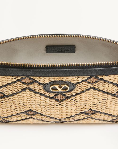 Valentino Garavani - Valentino Garavani Raffia Clutch Bag With Geometric Pattern
 - Natural/black - Woman - Clutches