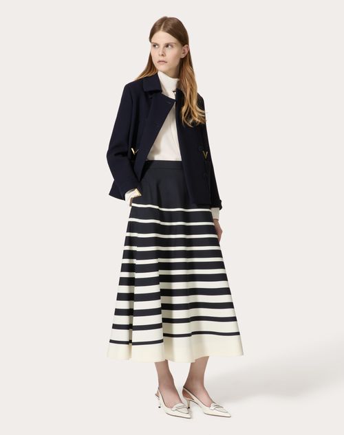 Valentino - Texture Double Crepe Peacoat - Navy - Woman - Jackets And Blazers