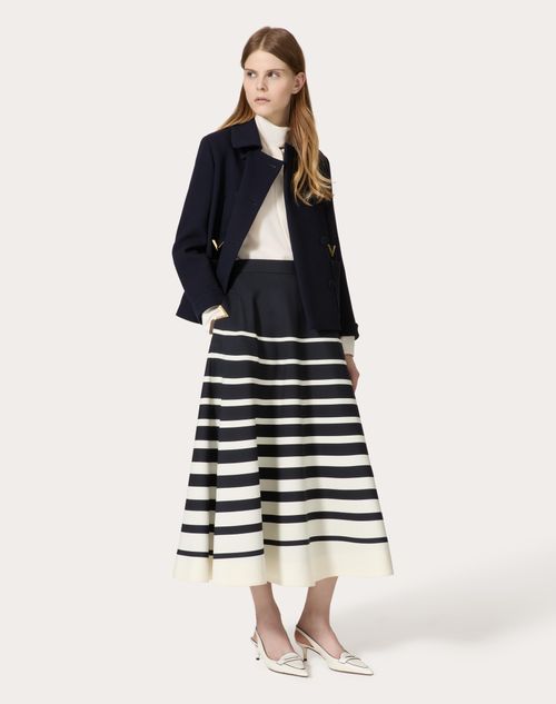 Valentino - Caban In Texture Double Crepe - Navy - Donna - Giacche E Caban