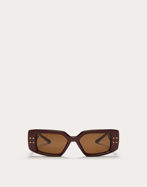 Valentino - Iv - Lunettes Rectangulaires En Acétate - Bordeaux/marron Foncé - Femme - Lunettes De Soleil