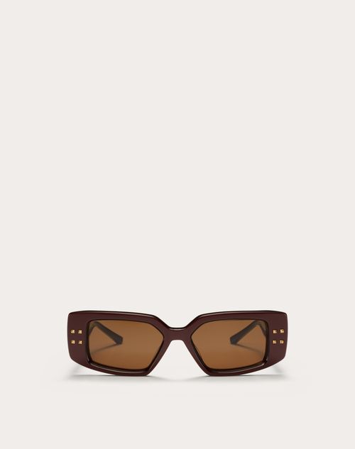Valentino - V - Rectangular Acetate Frame - Maroon/dark Brown - Woman - Eyewear