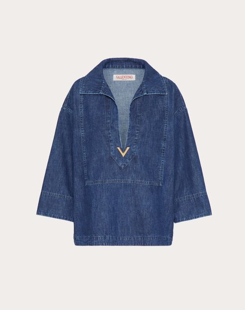 Valentino - デニムシャンブレー カフタントップス - デニム - ウィメンズ - デニム