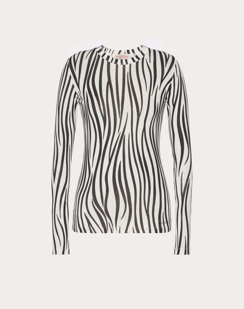 Valentino - Jersey T-shirt With Zebra 1966 Print - Ivory/black - Woman - Shirts And Tops