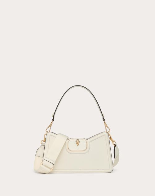 Valentino Garavani - Sac Porté Épaule Vlogo Leather En Cuir De Veau Grainé - Ivoire - Femme - Sacs Porté Épaule