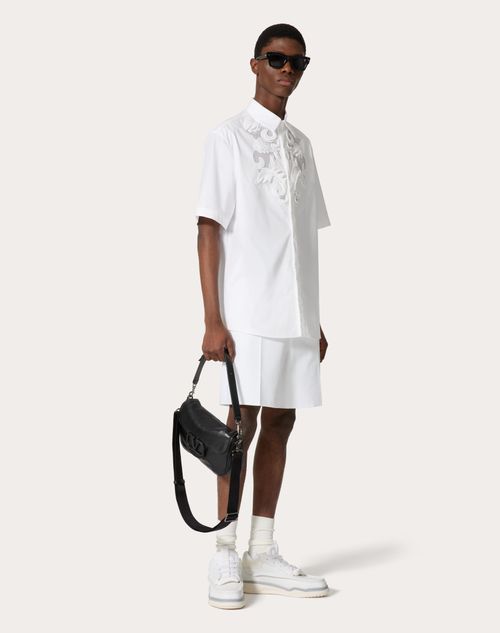 Valentino - Cotton Poplin Bermuda Shorts Laminated With Scuba - White - Man - Shelf - Mrtw - Embroideries & Denim