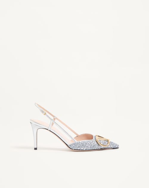Valentino Garavani - Vlogo Signature Metallic Tweed Slingback Pump 80mm - Silver - Woman - Pumps And Slingbacks