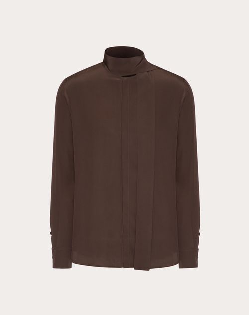 Valentino - Silk Shirt With Scarf Detail At Neck - Ebony - Man - Shirts