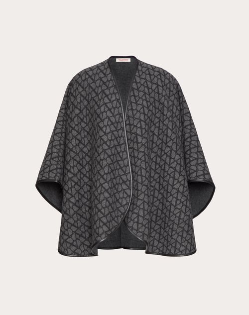 Valentino Garavani - Poncho Double Toile Iconographe En Laine Et Cachemire - Gris/gris Foncé - Femme - All About Logo