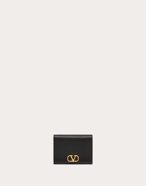 Valentino Garavani - Compact Vlogo Signature Grainy Calfskin Wallet - Black - Woman - Gifts For Her