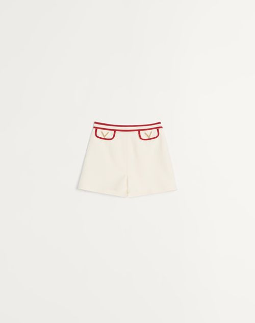 Valentino - Crepe Couture Shorts - Ivory/red - Woman - Pants And Shorts
